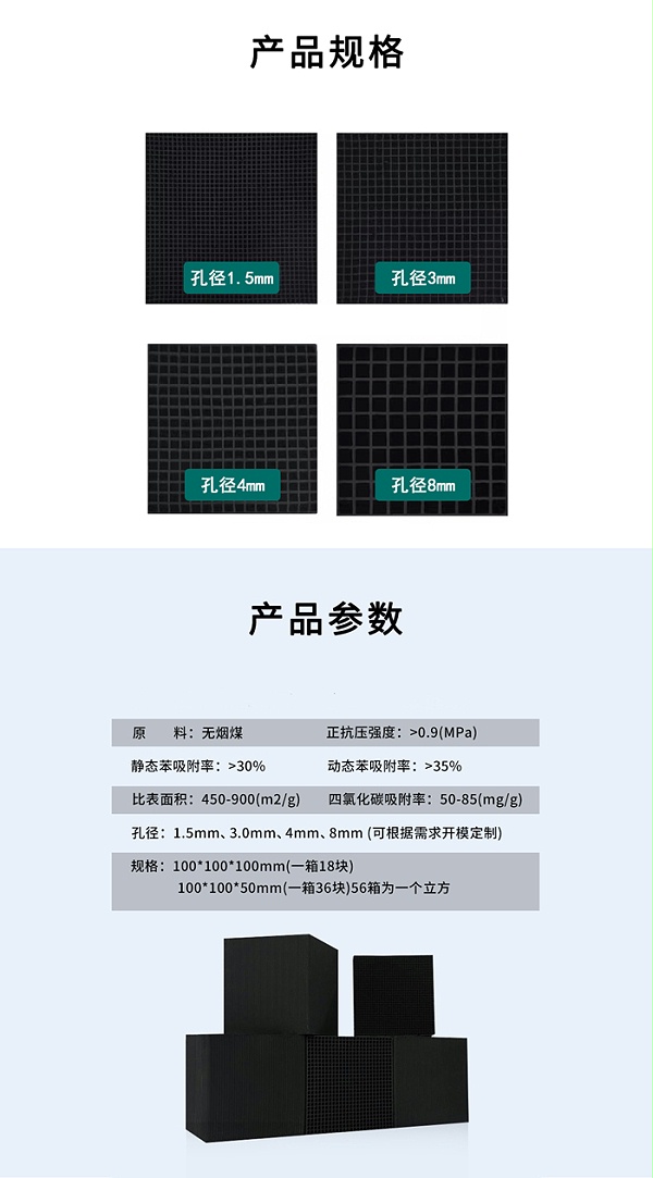 蜂窝活性炭产品规格参数